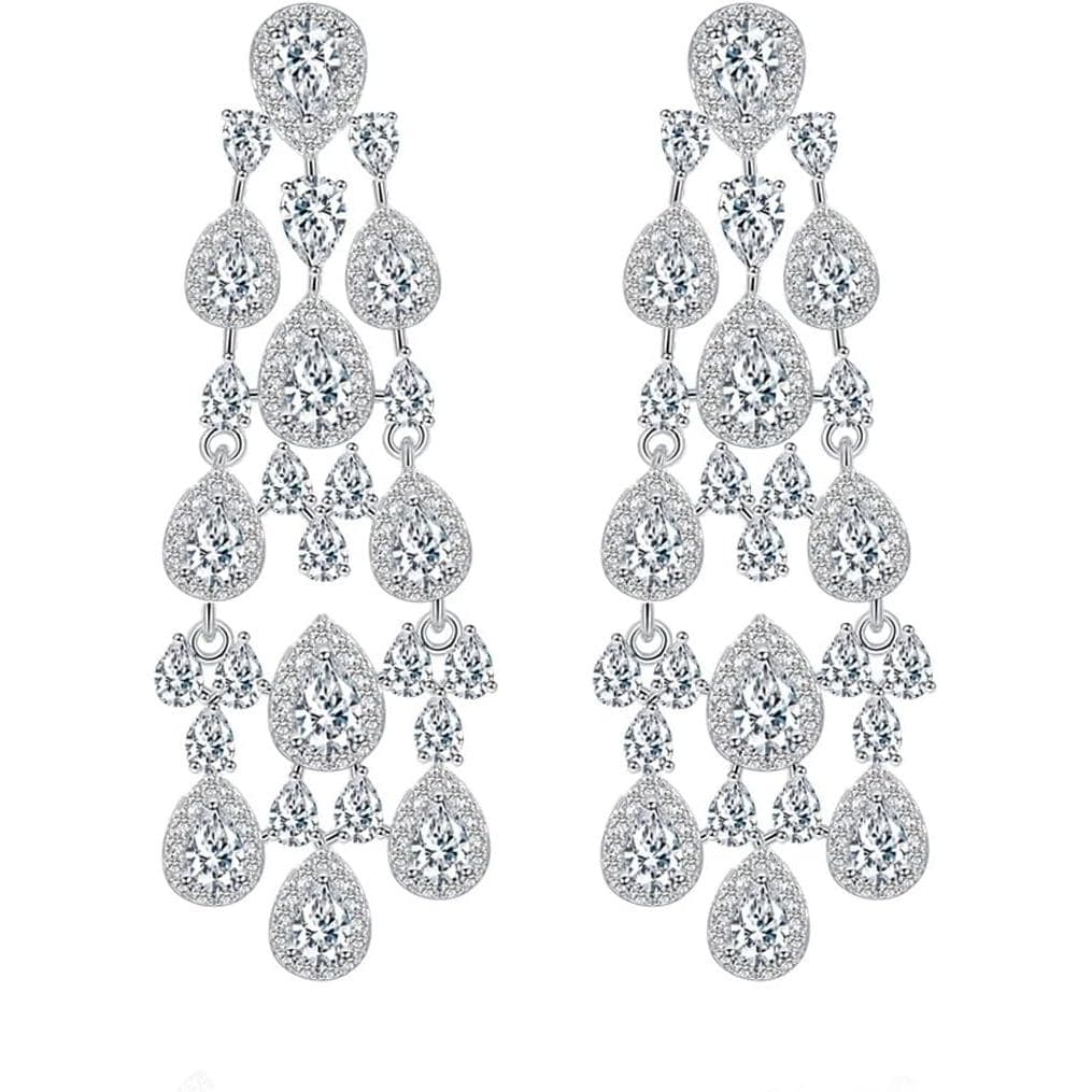 Brincos Pendentes Grandes de Cristal de Luxo, Zircônia Cúbica Transparente, Design Longo em Forma de Gota, Joia de Desta
