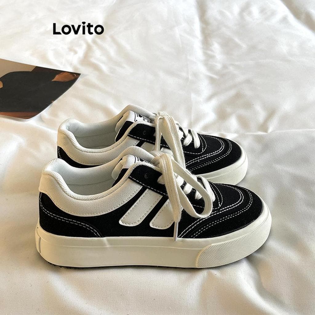 Lovito Tênis Casual Vintage Coreano Para Uso Diário Com Sola Macia E Solado De Lona ​​Para Mulheres LFA47114
