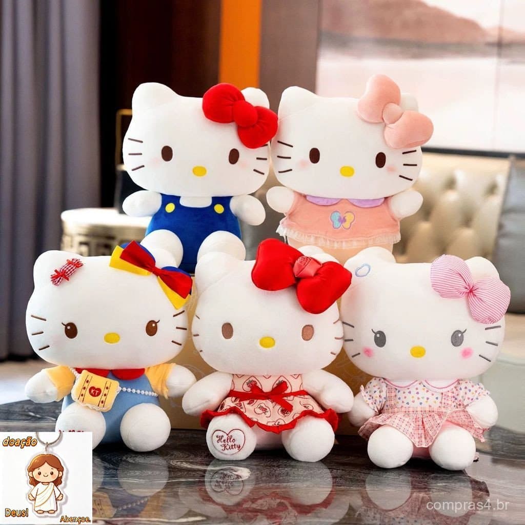 Pelúcia Hello Kitty 30cm/35cm/50cm – Macia, Antialérgica e Perfeita para Presentear ou Decorar