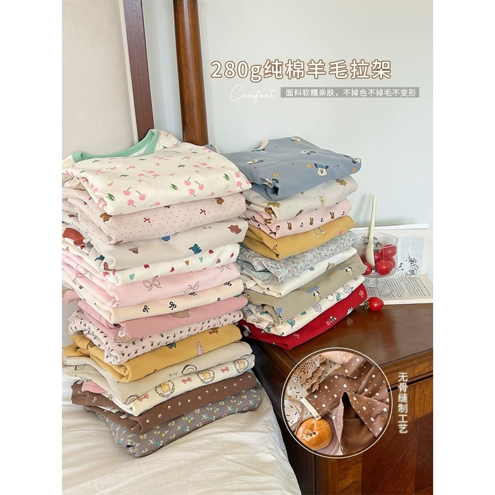 Conjunto de roupa íntima térmica de algodão puro para meninos e meninas, roupas para casa de bebê, roupas de outono, cal