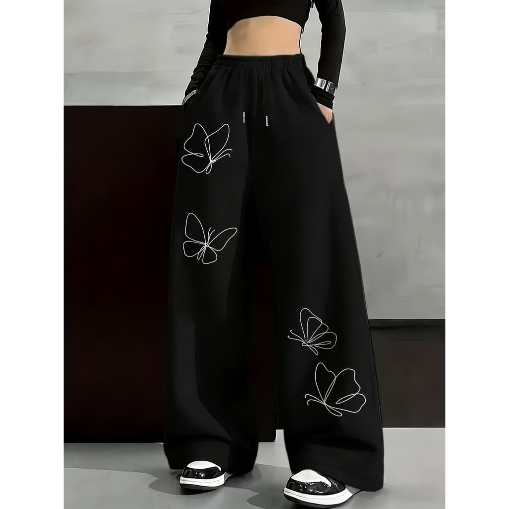 Calça de Moletom de Perna Larga com Estampa Legal Estilo Streetwear para Mulheres, Calças Compridas pantalona