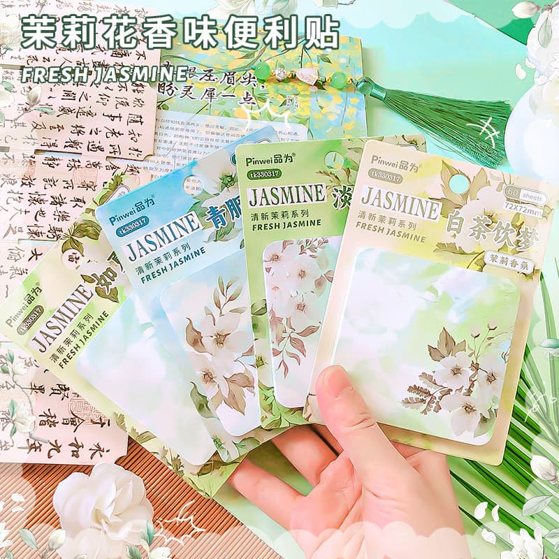 Notas adesivas com aroma de jasmim, blocos de anotações criativos para estudantes com desenhos animados, notas adesivas