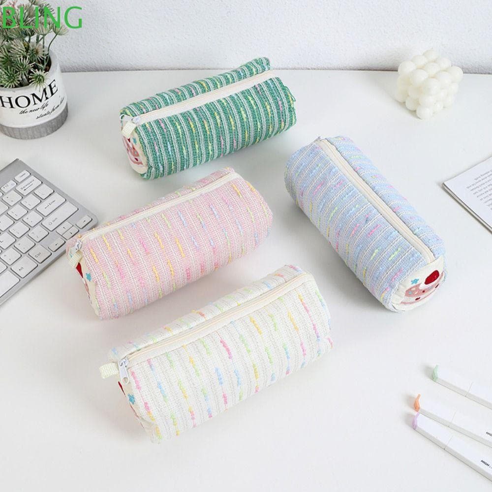 Lápis BLING , Bolsa De Caneta Bordada De Grande Capacidade Armazenamento Portátil De Toque Macio , Escritório Escolar