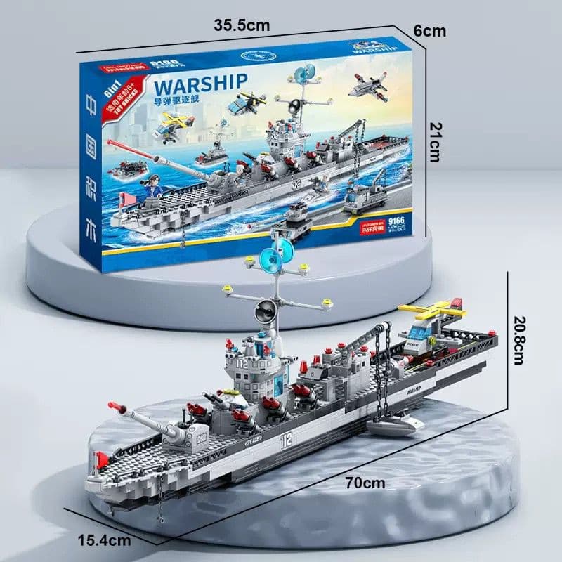 Blocos de Construção Navio Militar 9166 Grande 70 cm com Avião e Bote