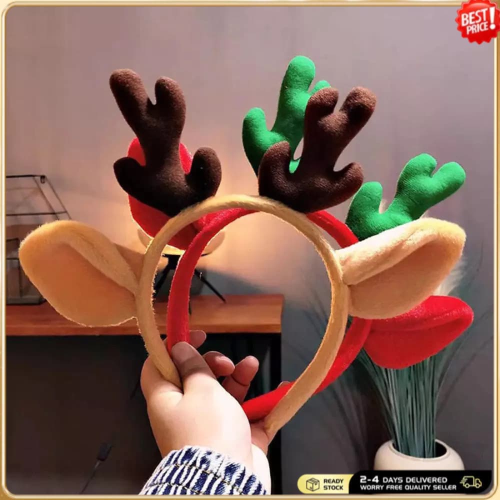 Tiara de Natal com Chifres de Rena, Tiara de Fantasia com Orelhas de Rena de Pelúcia e Chifres, Adequada para Festas