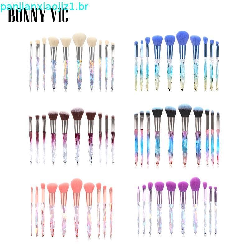 Conjunto de Pincéis de Maquiagem de Cristal Bonnie BV10 Peças com Cabo Transparente em Forma de Diamante, Pincel para So