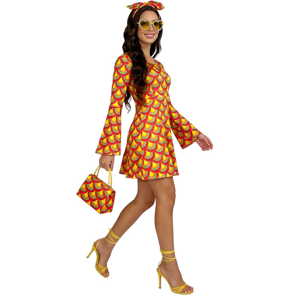 Vestido étnico estampado 7080 geração estilo retrô fantasia de discoteca torta de baile de Halloween