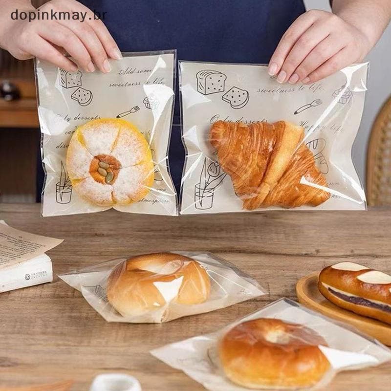 Dopink 50 Peças De Sacos Plásticos Autoadesivos Com Vedação Para Padaria , Croissant , Festa Artesanal , Biscoitos/, Pão
