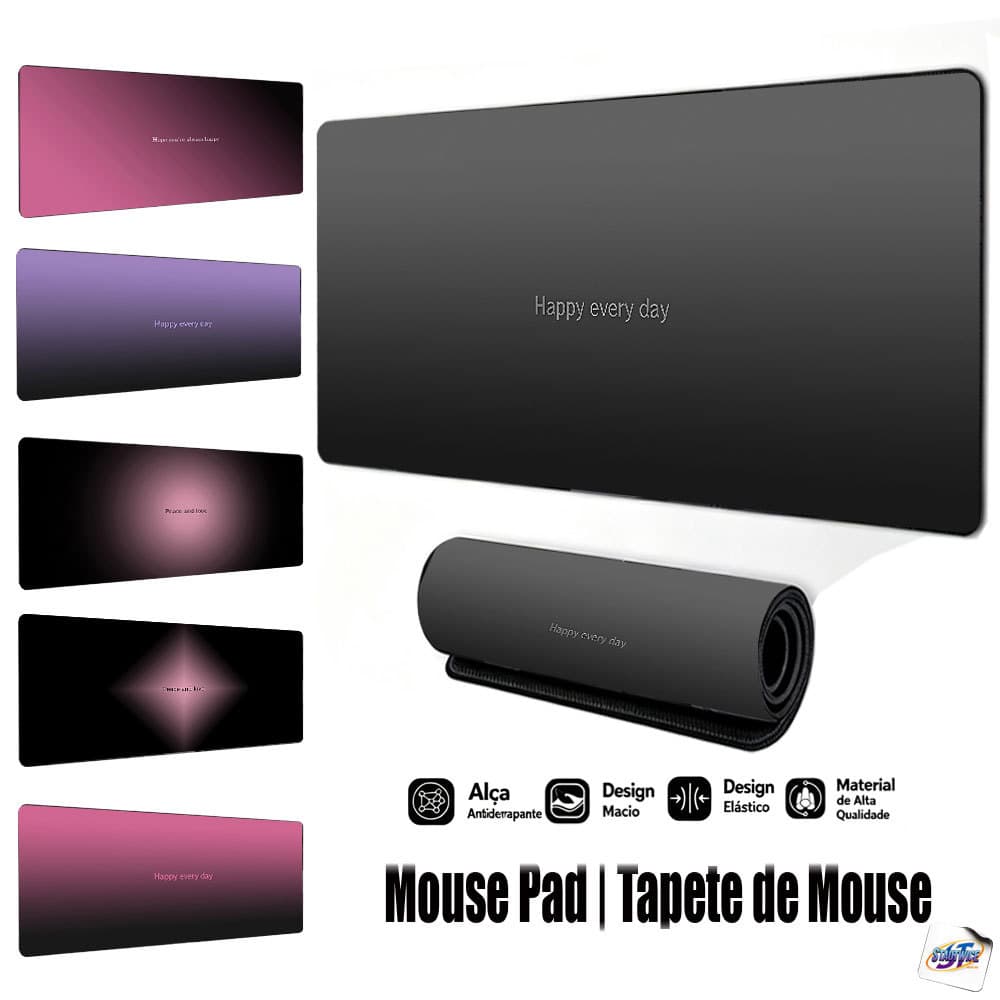 Mouse Pad Gamer Tapete de Mouse 80x30 Letras Minimalista Base de Borracha Antiderrapante Borda Costurada FPS Escritório
