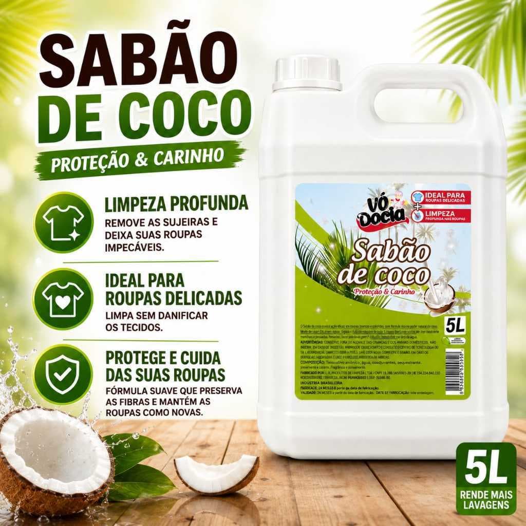 Sabão Liquido de Coco Lava Roupas Delicadas Roupa de Bebe para Maquina Perfumado