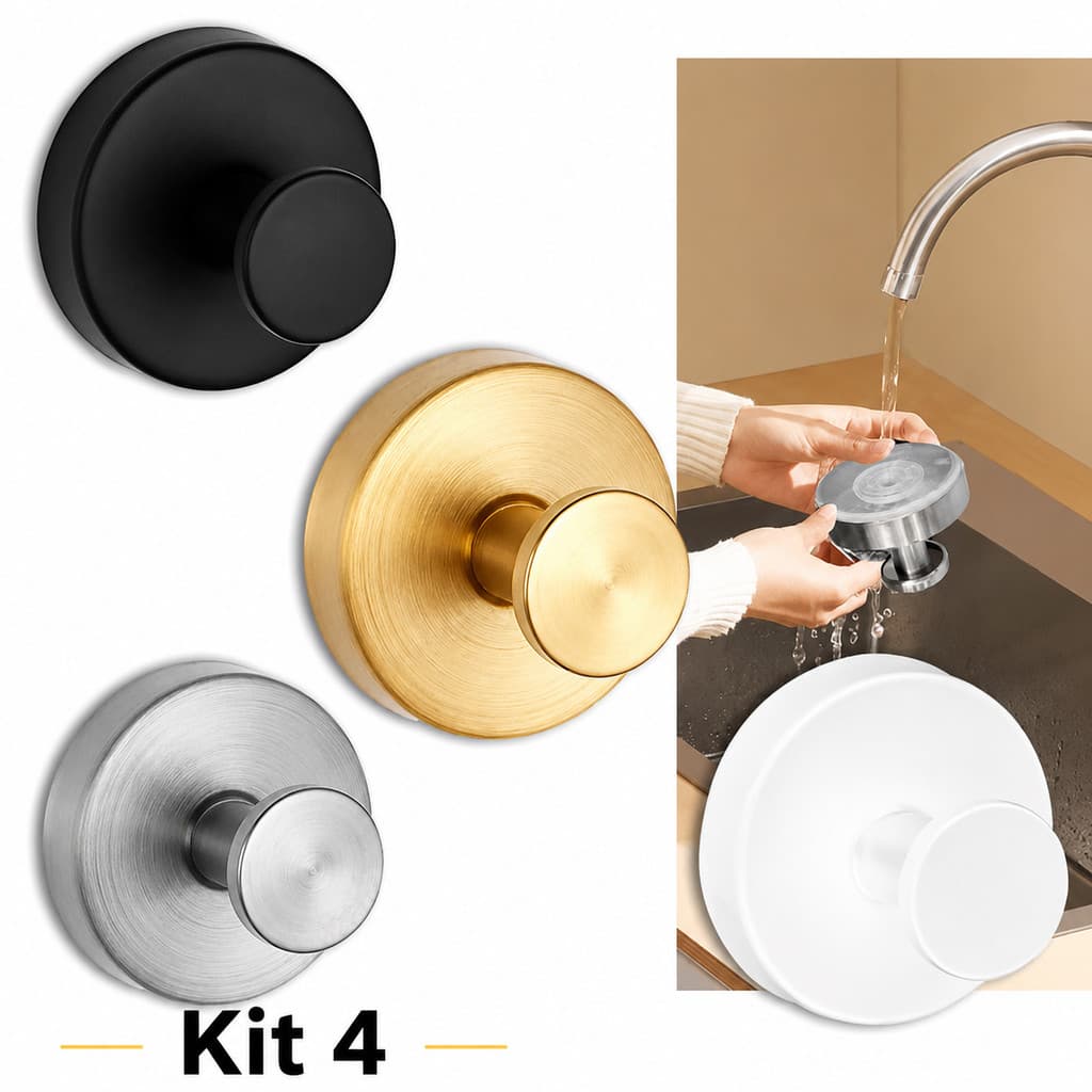 Conjunto 4 Gancho de Parede com Ventosa Forte em Inox | Suporte para Toalhas, Chaves, Roupas e Acessórios sem Furar