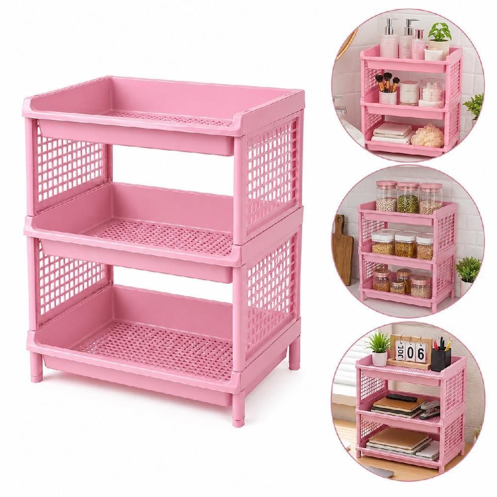 Estante Organizadora Rosa Bebê Modular com 3 Prateleiras