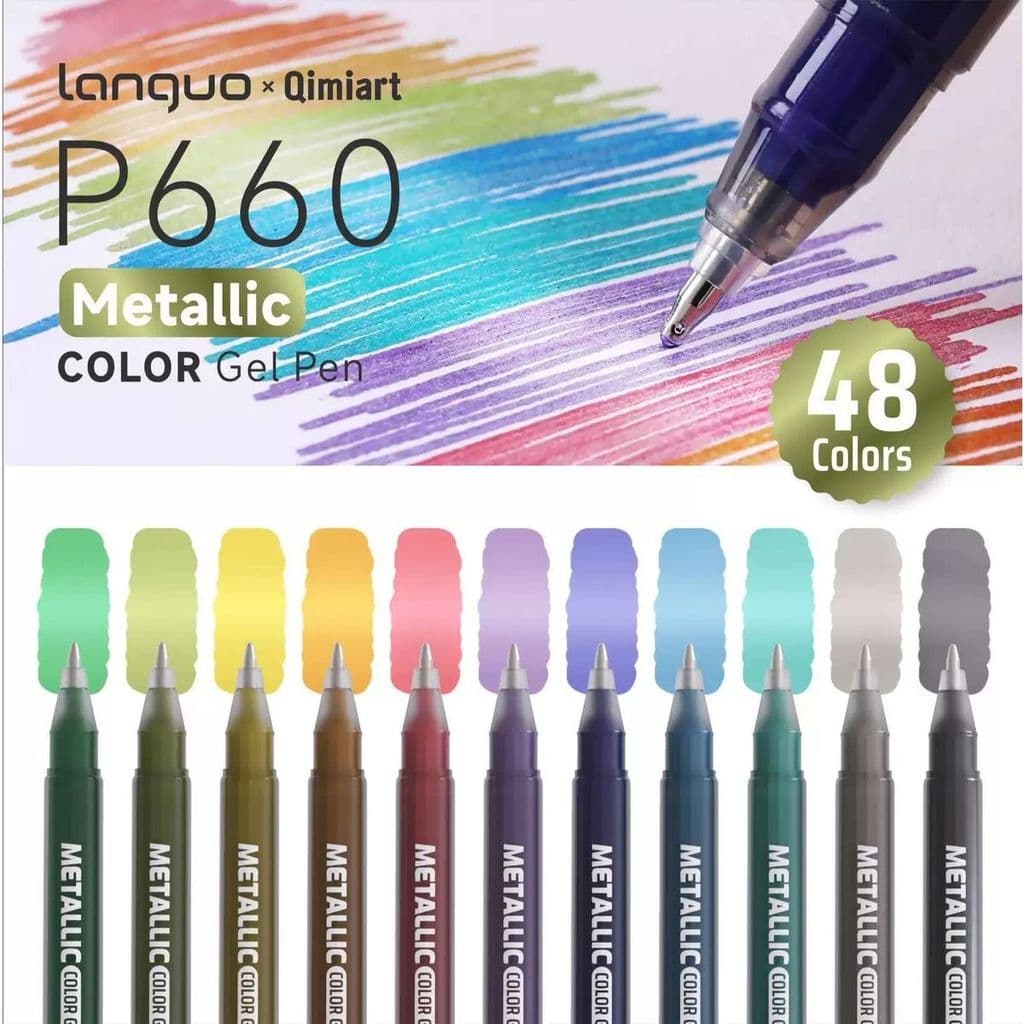 Conjunto De Canetas De Gel Metálicas , 48 Cores , LANGUO , Escritório , Escola , Para Colorir , Desenho , Scrapbooking ,