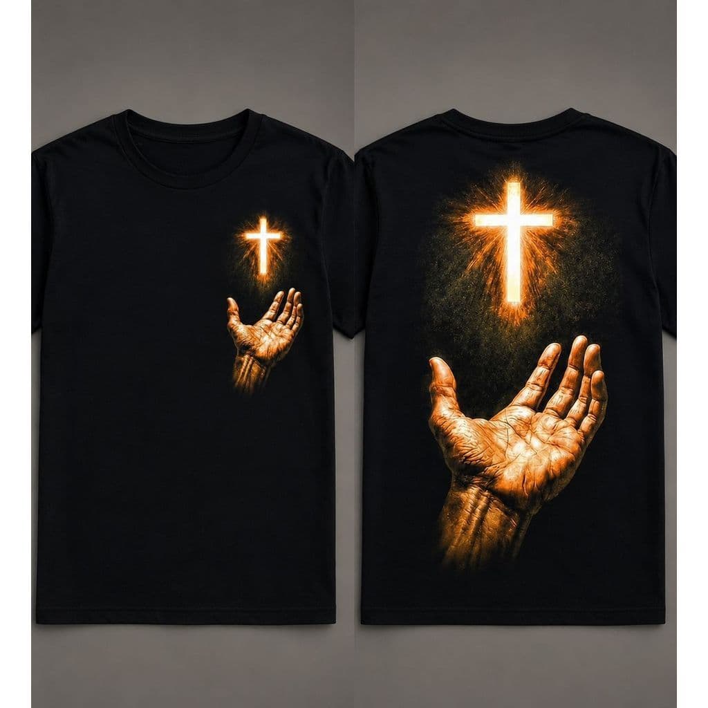 Camiseta Cruz Iluminada Cristã estilo Oversized Algodão 30.1 Premium Unissex