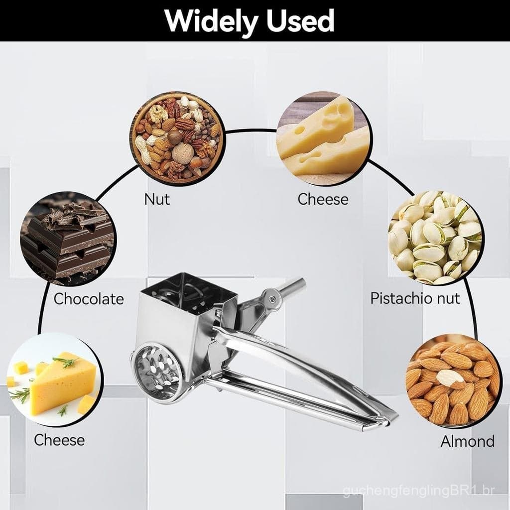 Ralador de Queijo Rotativo, Ralador de Queijo Manual com Manivela, Cortador de Queijo em Aço Inoxidável, Triturador de Q