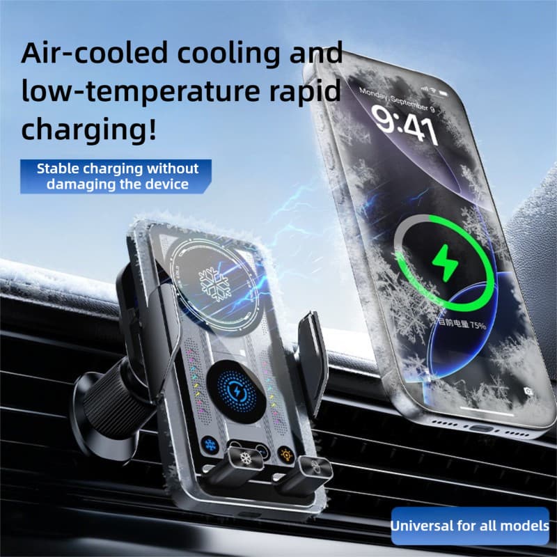 Suporte magnético sem fio para celular com refrigeração de carro de carregamento rápido