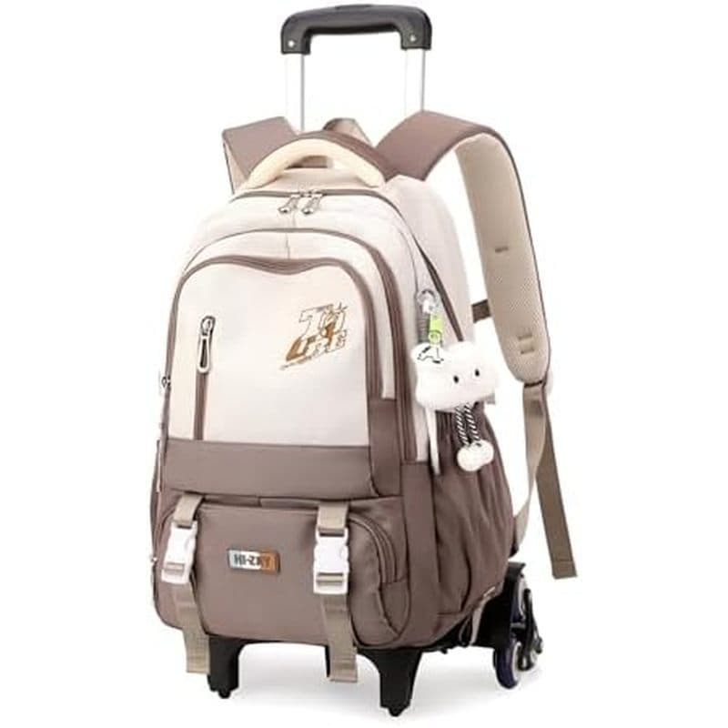 Mochila Rolante Para Meninas , Meninos , Escola Primária , Infantil E Com 6 Rodas , Preto + Bege Claro
