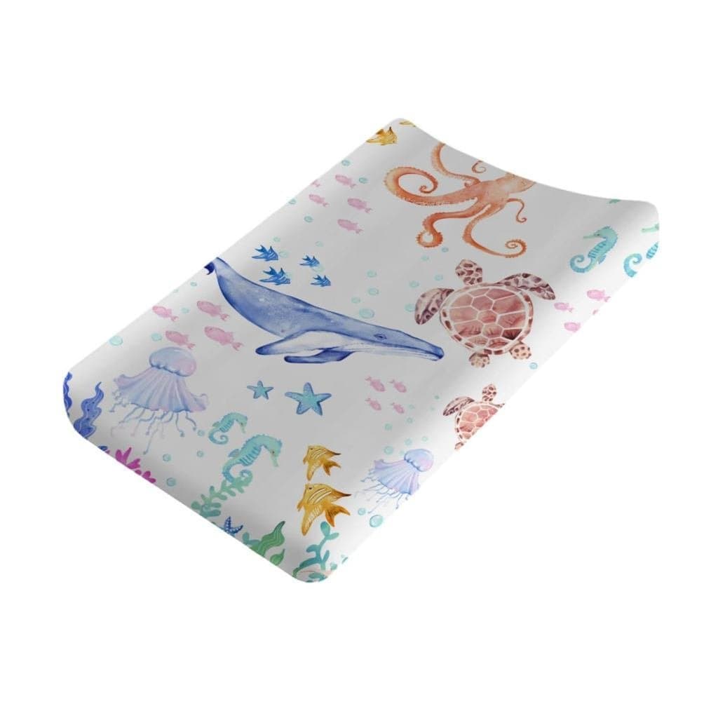 Mesa de troca de fraldas com tema de animais marinhos, adequada para meninos e meninas, disponível em diversas cor