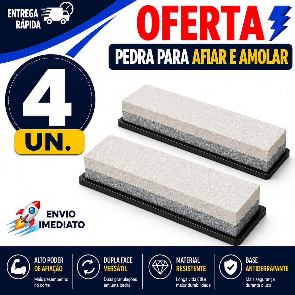CONJUNTO PEDRA AMOLAR DUPLA FACE PARA FACAS CHEF CHURRASCO E CANIVETES