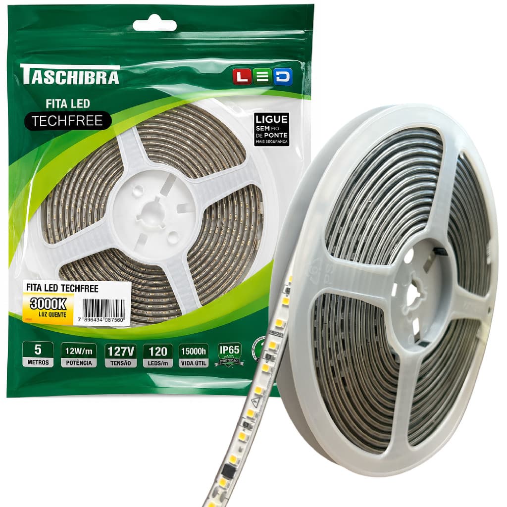 Fita Led SMD 5 Metros 12W/M 120 Leds Quente 3000K 127V IP65