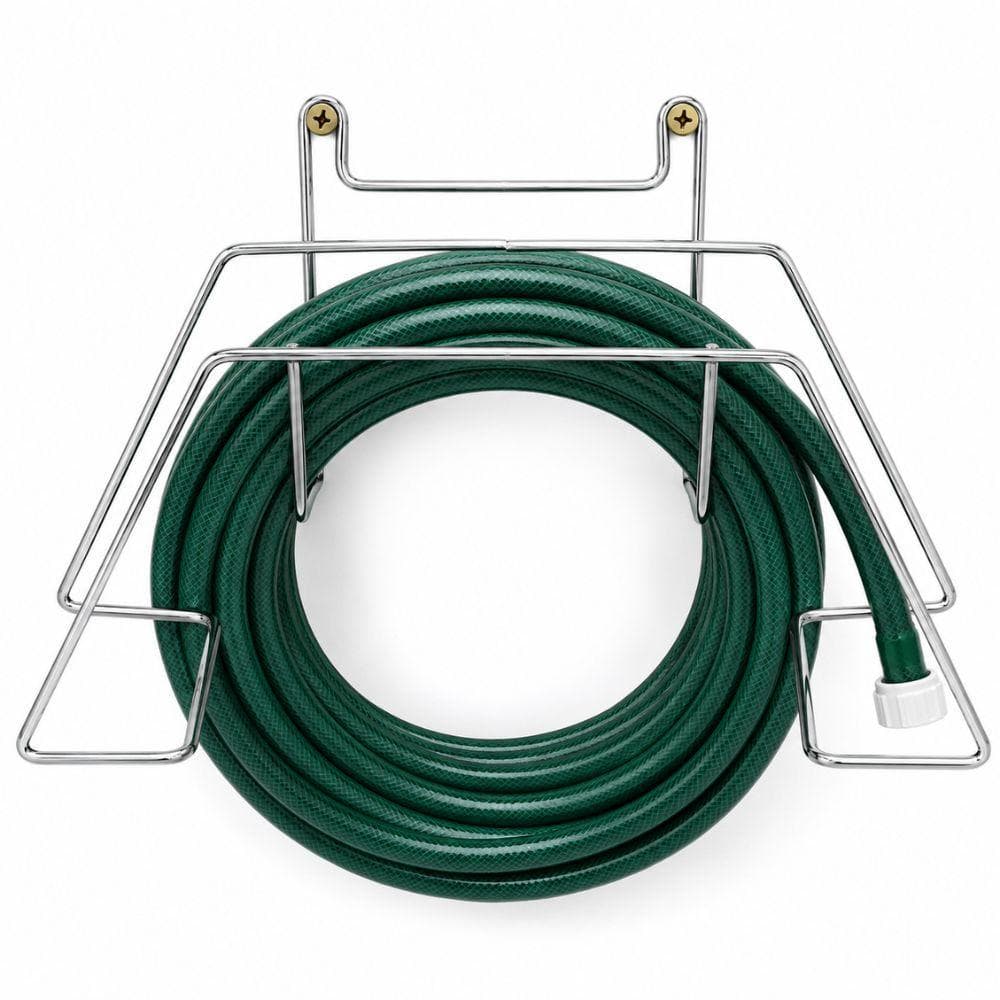 SUPORTE MANGUEIRA JARDIM ENROLADOR PAREDE ACO CROMADO JARDIM QUINTAL ORGANIZADOR FUNCIONAL