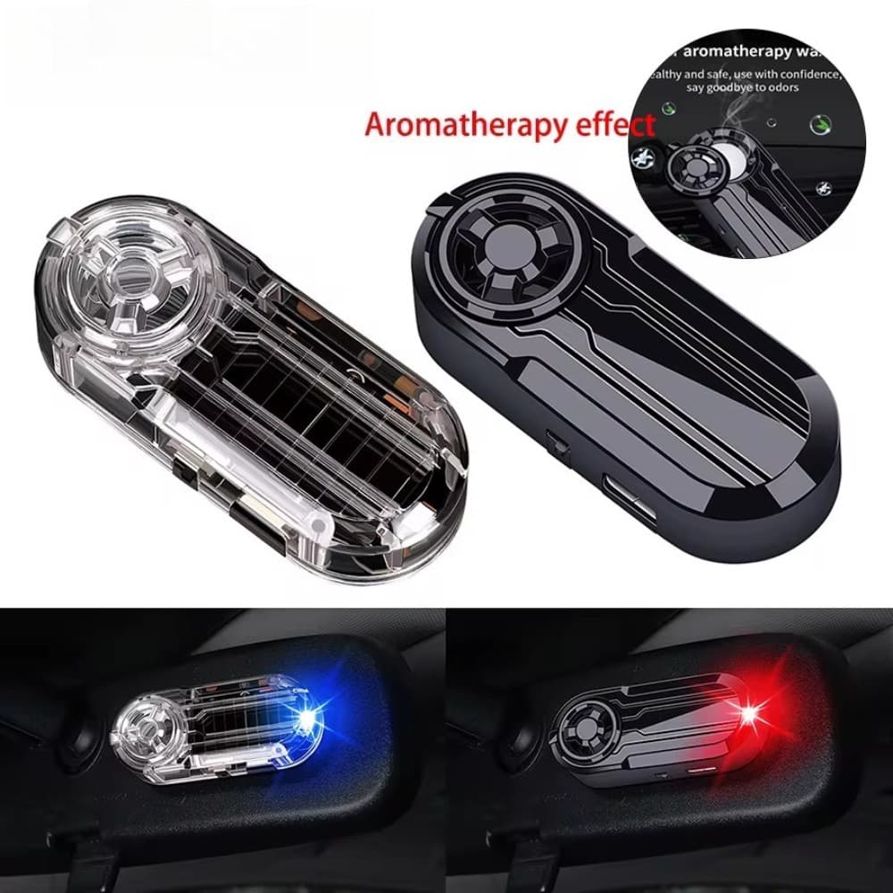 2 Em 1 Luz De Advertência Antifurto Para Carro Solar Ambientador