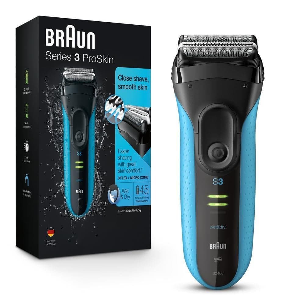 Série de barbeadores Braun Electric3, com aparador de precisão, recarregável, para uso úmido e seco, para homens, azul/p