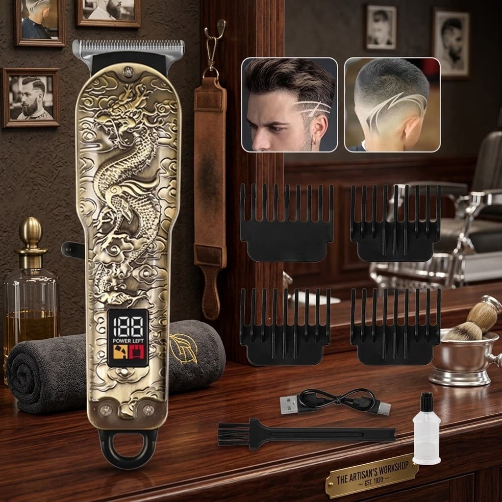 Aparador De Pelos Cabelo Barba Dragão Maquina Acabamento Profissional Smart LCD Sem Fio Modelo Dragão De Metal
