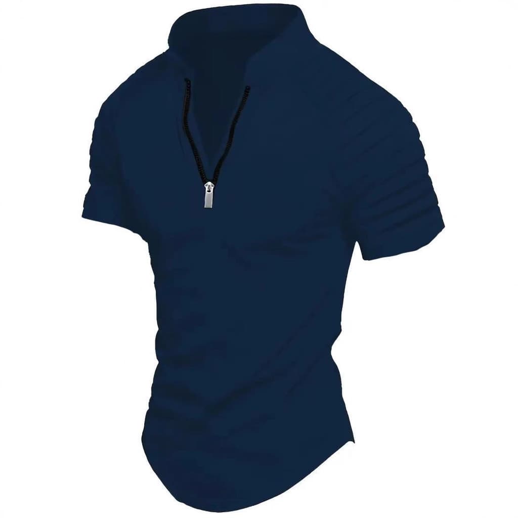 Camisa POLO Casual de manga curta com zíper plissado camisa polo esportiva masculina