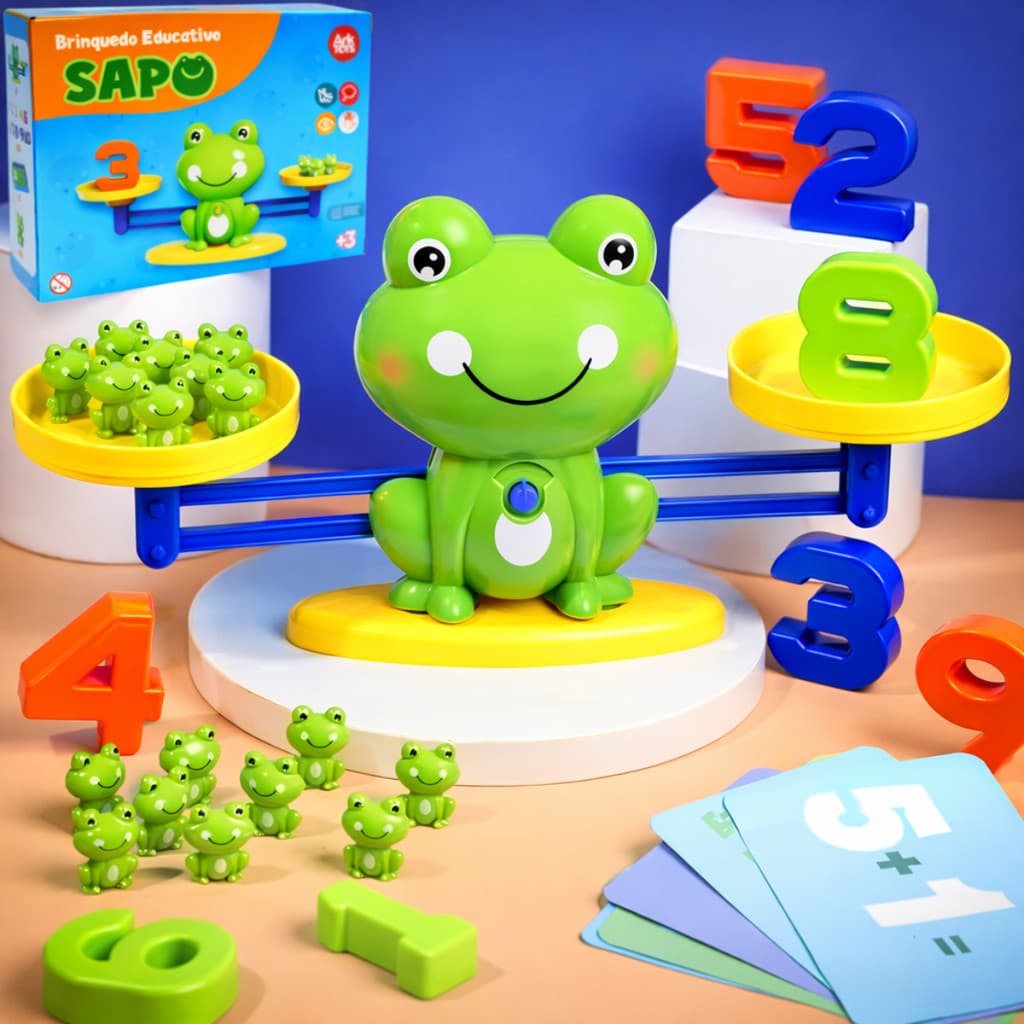 Brinquedo Educativo Balança Equilíbrio dos Sapos Matemática Numérica  Adição Subtração Jogo Infantil