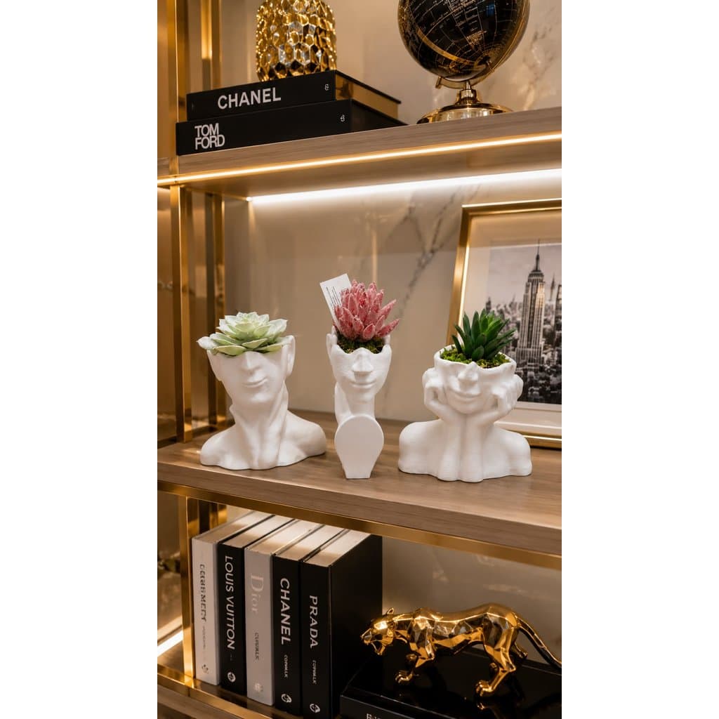 KIT 3 VASOS DECORATIVOS COM FLORES ARTIFICIAL PENSADOR, MEDITAÇAO COR:PRETO