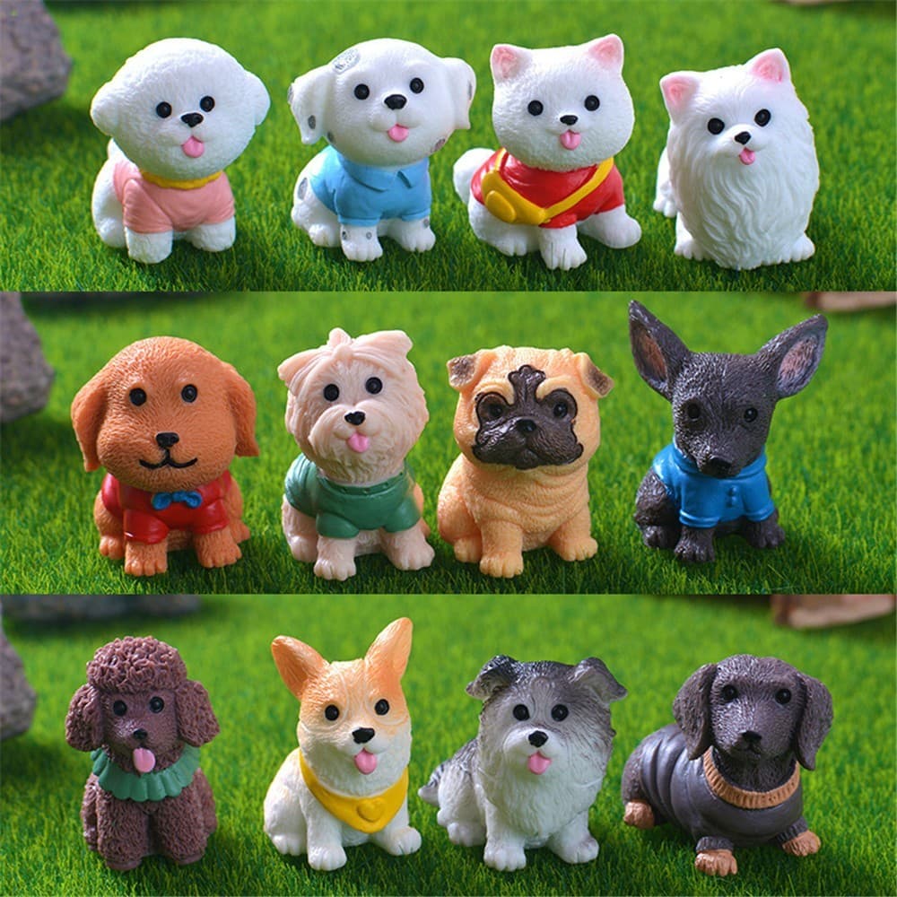 Estatuetas De Cachorro Em Miniatura-Artesanato De Terrário Realista Para Jardim De Fadas DIY 2 Peças