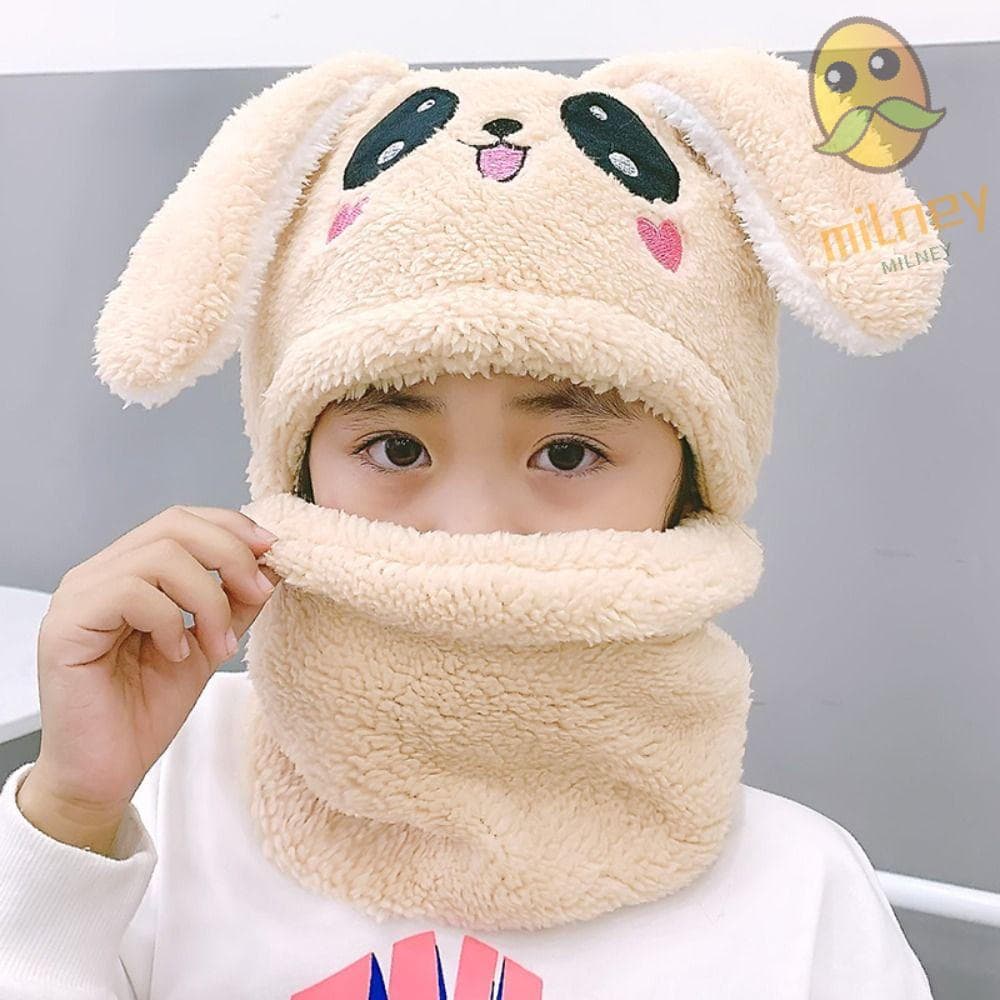 Bonés Infantis MILLNEY , Boné De Veludo Coral De Lã Dupla De Coelho De Desenho Animado , Cachecol De Pelúcia Balaclava G