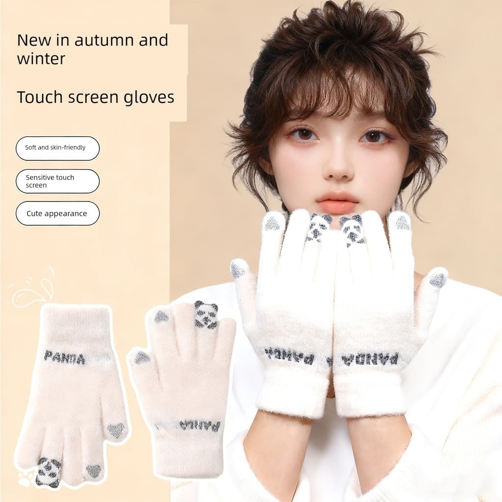 Inverno luvas de pelúcia à prova de frio luvas de malha outono inverno meninas bonito tela de toque estudante ciclismo l