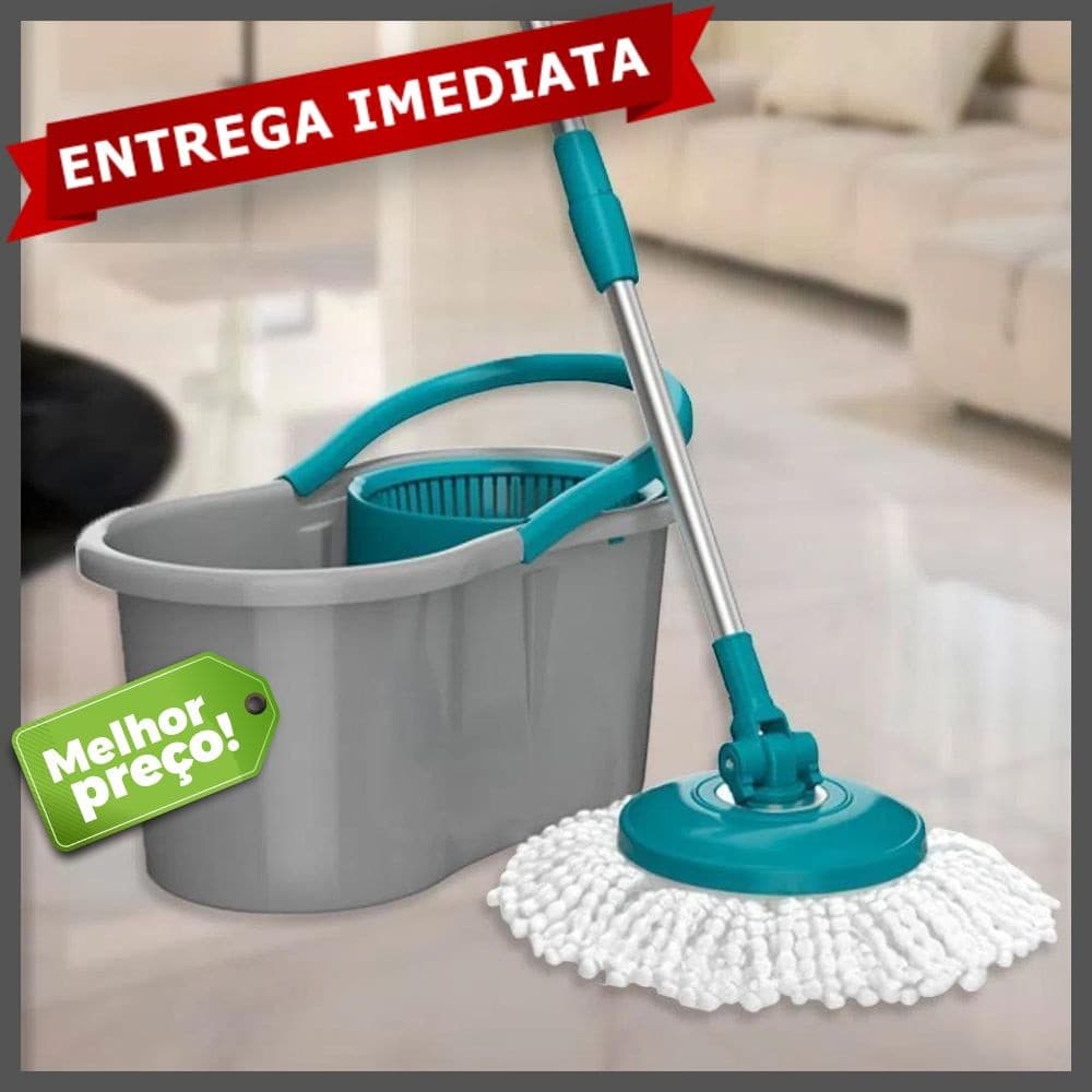 Esfregão Mop Fit Giratório 8 Litros com Cabo Inox Regulável Cesto Balde Multiuso
