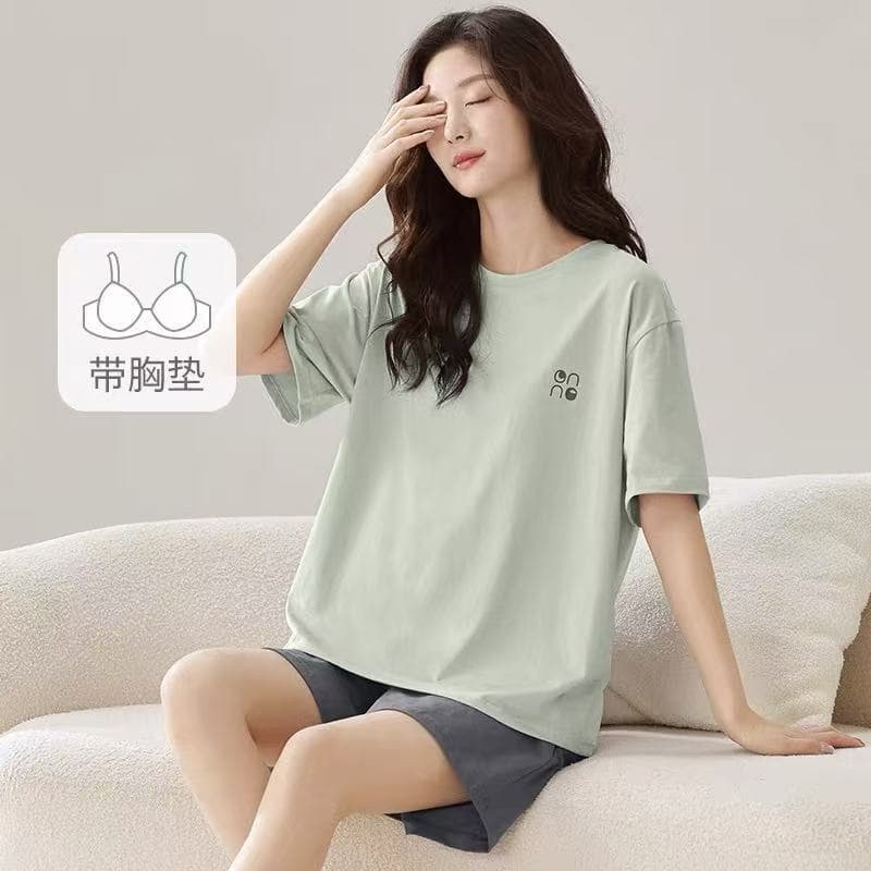 2026 pijamas modais femininos finos Shorts de manga curta Anti-colisão com almofadas no peito conjunto Loungewear pode s