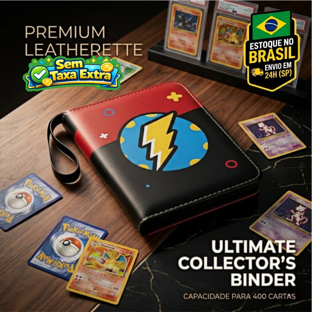 Cartas Pokémon GX EX VMAX Álbum 400 Cartas Binder TCG Couro Premium Capa Rígida Zíper