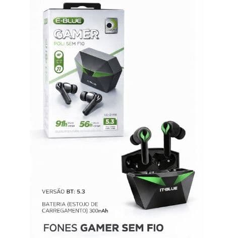 Fone Gamer Bluetooth 5.3 IT-Blue LE-2406 Baixa Latência Som Potente LED Verde