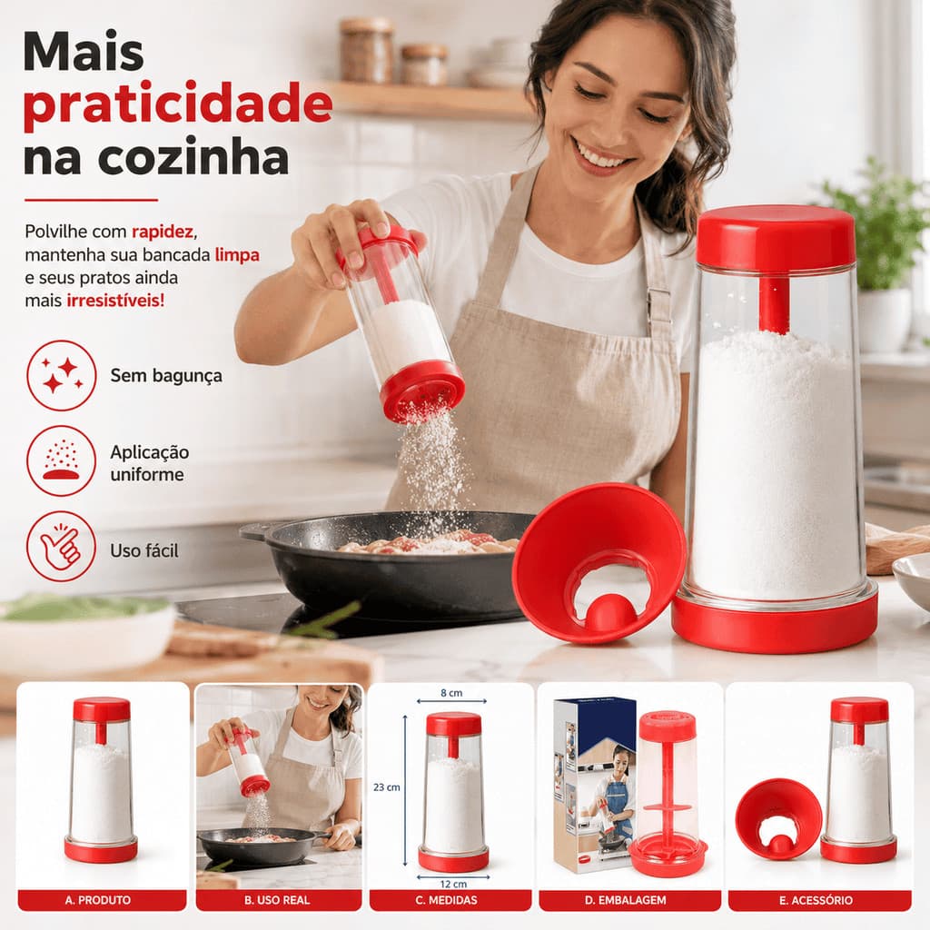 Dispenser Tapioqueira Premium sem Bagunça Peneira Dosadora
