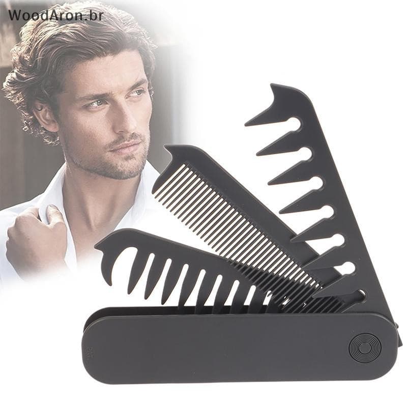 WoodAron 3 Em 1 Bolso Dobrável Pente Dente Largo Óleo Cabeça Barba Pentear Barbeiro Máquina De Cortar Cabelo Pentes Ferr