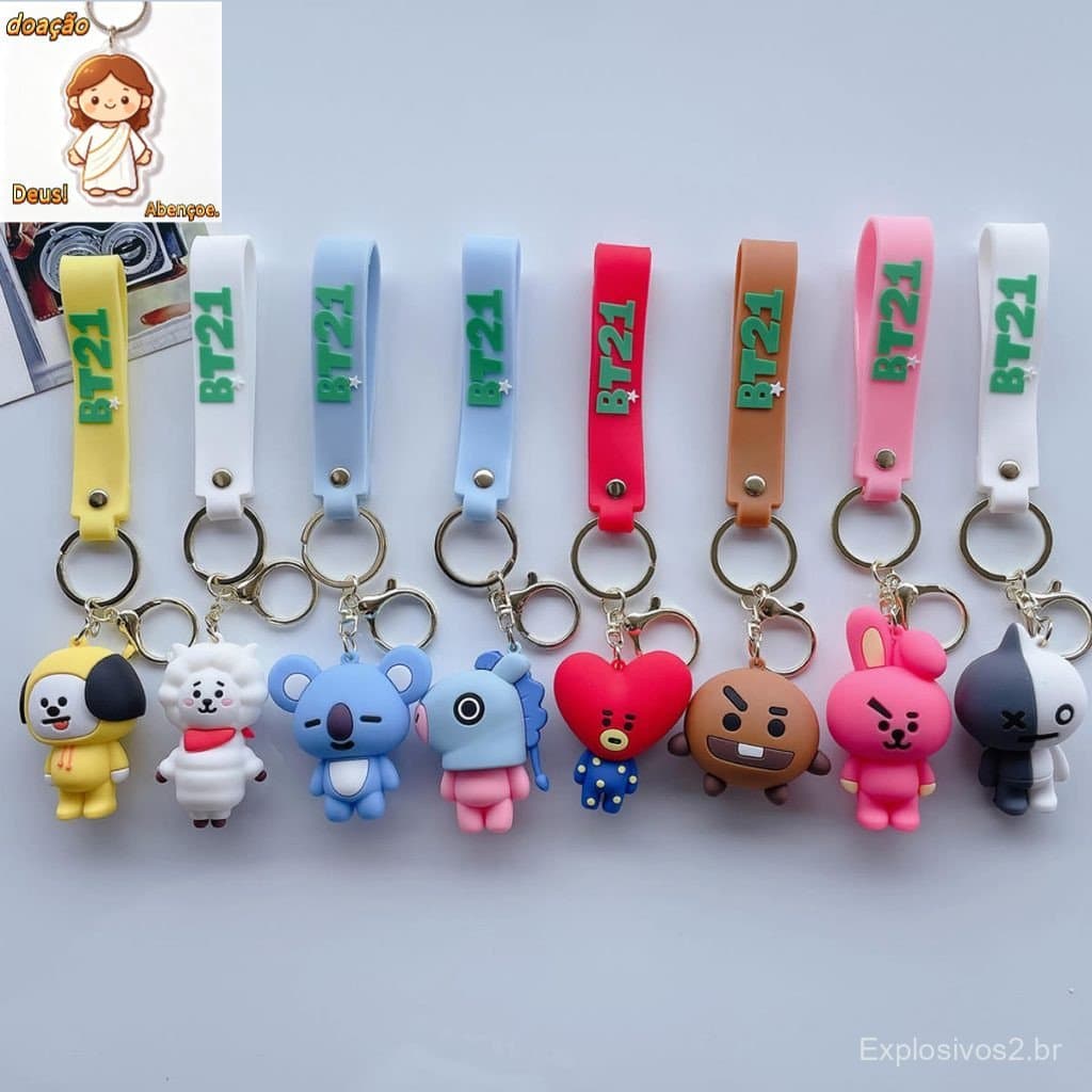 Chaveiro BT21 Kpop – Tata, Koya, Cooky, Chimmy, RJ, Shooky, Mang – Silicone Fofo Colecionável