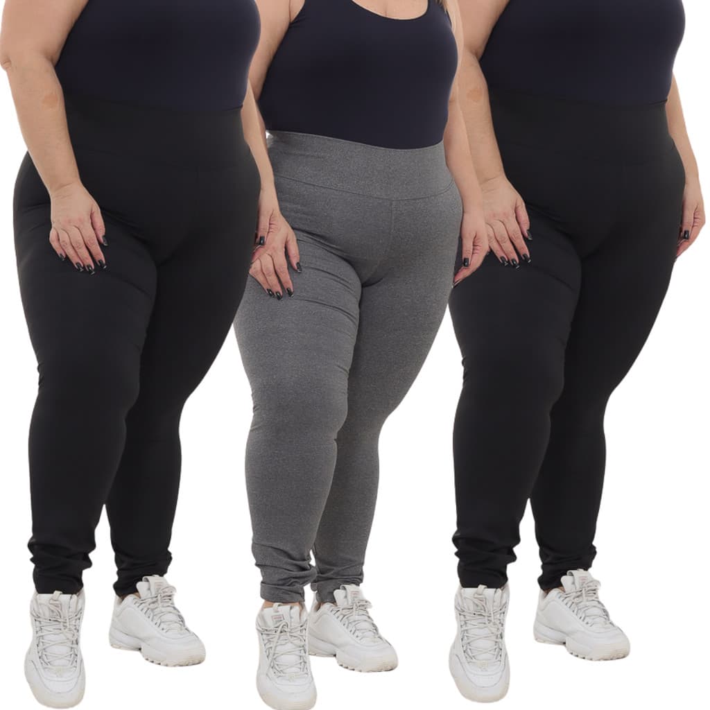 Kit 3 Legging Plus Size Feminina Cos Alto Modela Corpo Casual Gym