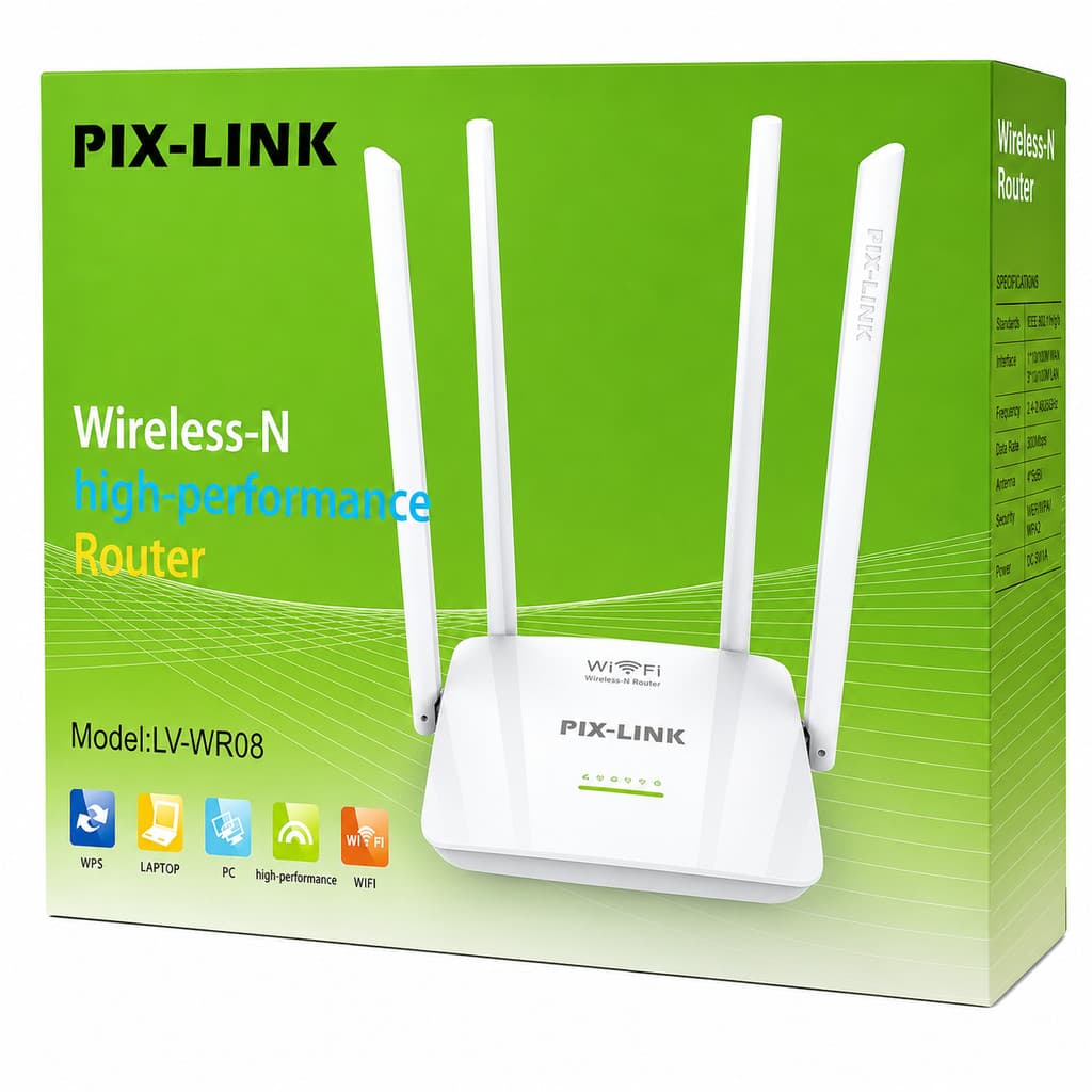 ROTEADOR PIX-LINK,WIRELESS, WR-08, 300MBPS, 4 ANTENAS