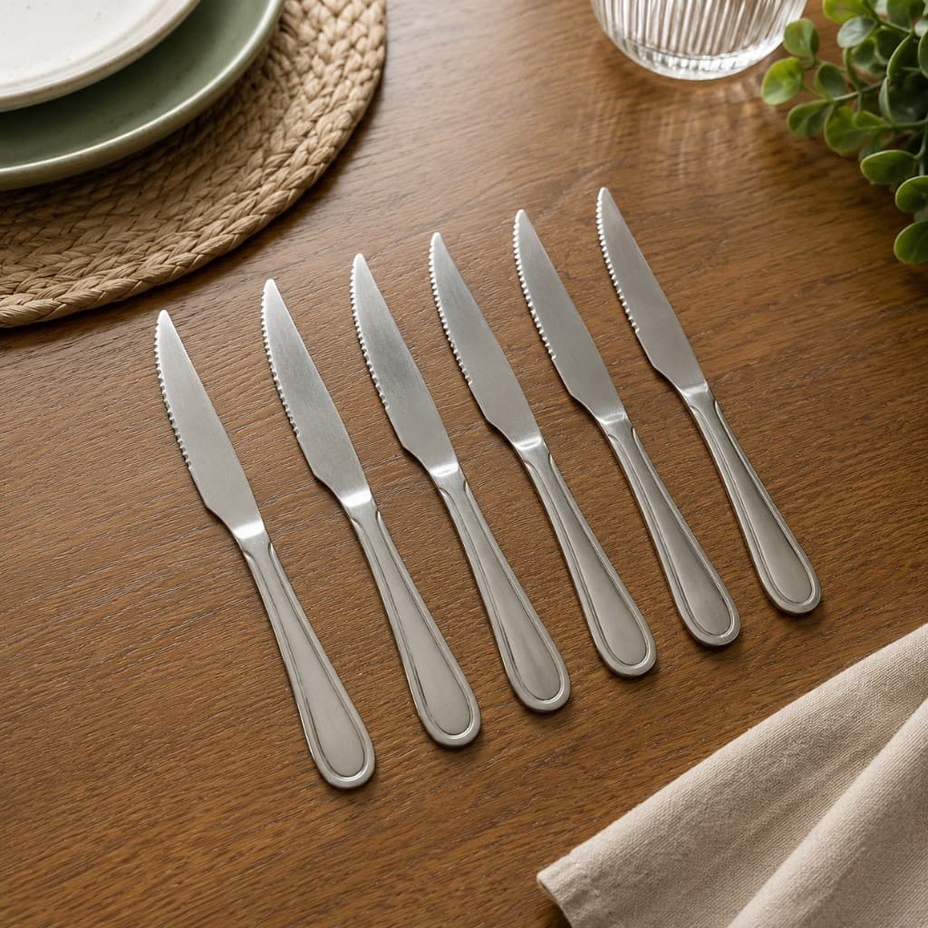 Conjunto 6 Facas Inox Cozinha Corte Talheres Servir Janta Restaurante Casa Presente Comida Carne