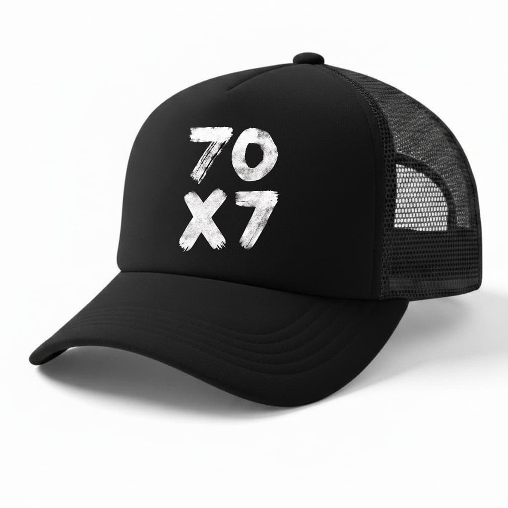 Boné Aba Curva Trucker Tela 70x7 Sete Vezes Sete Masculino Feminino Gospel Cristão Evangélico Premium