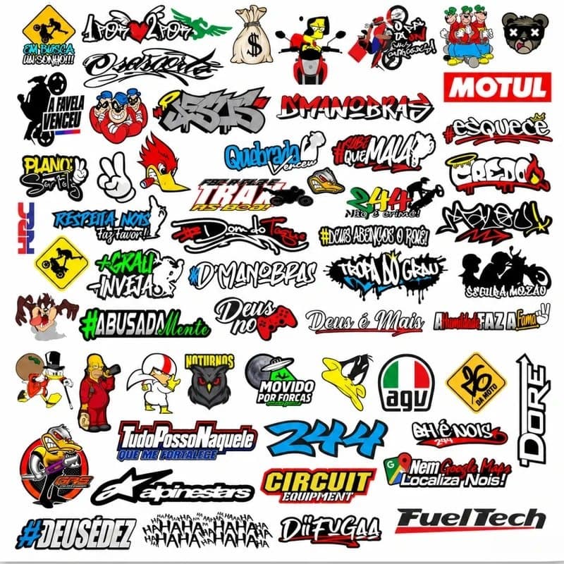 329 Adesivos Moto - 6 Cartelas de adesivos - Adesivo para Moto, Capacete, Bike, Carro Loja2757