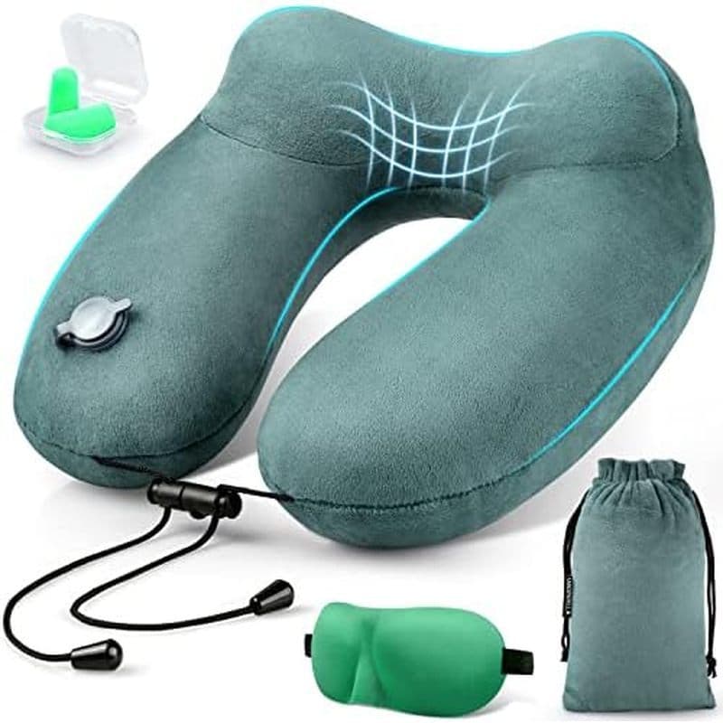Almofada De Viagem Inflável , Pescoço De Veludo Macio Para Viagens , Aviões , Trem , Carro , Escritório Com Bolsa Compac