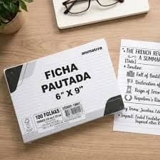 Ficha Escolar Pautada 6x9 Polegadas 100 Folhas Papel Qualidade Escritório Estudantes Anotações