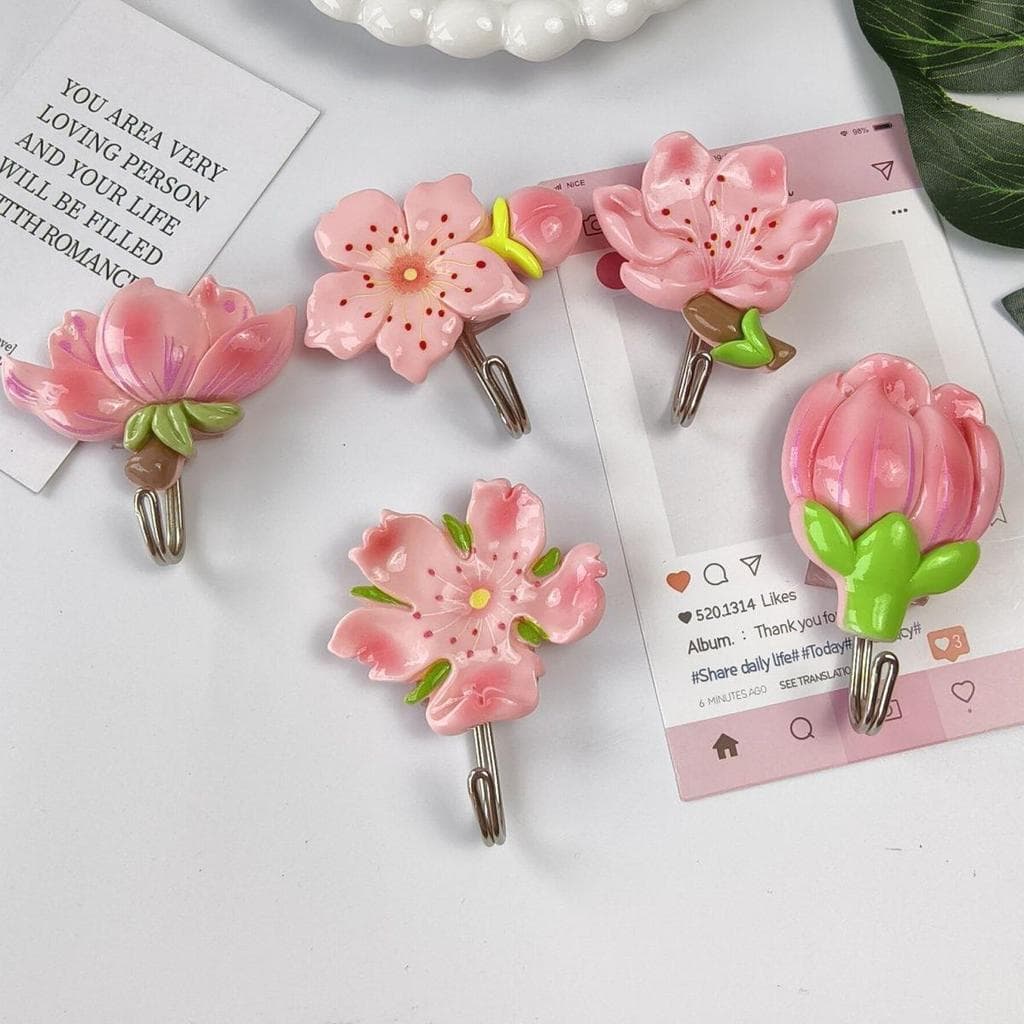 Criativo de alto valor primavera pêssego flor poderoso gancho bonito entrada casa cozinha sem costura gancho dormitório