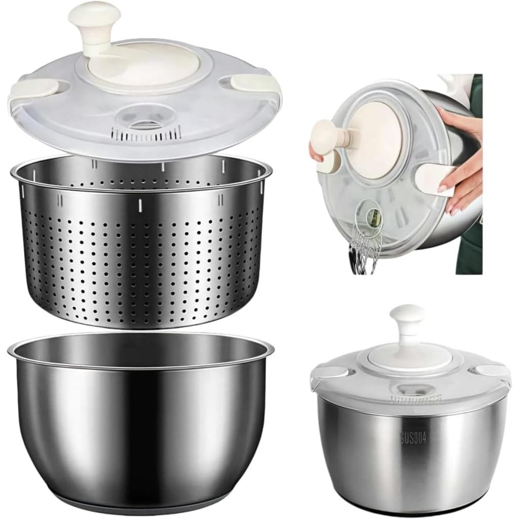 Centrífuga de Salada em Aço Inoxidável de 6 Litros, Centrífuga de Vegetais Frescos, Lavadora de Frutas, Centrífuga de Sa